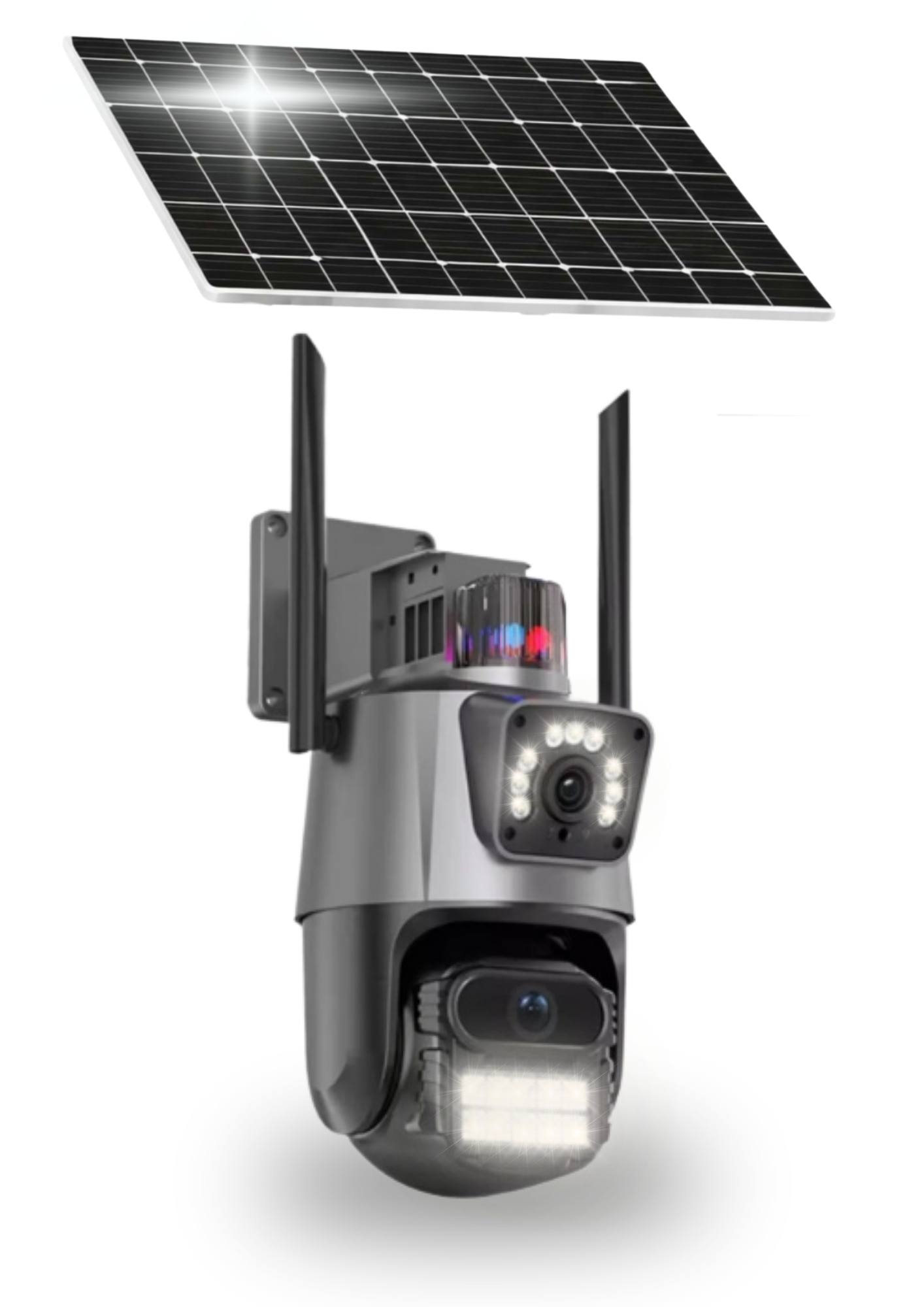 4G ÇİFT LENSLİ PTZ SOLAR GÜVENLİK KAMERASI – SİRENLİ VE FLAŞÖRLÜ