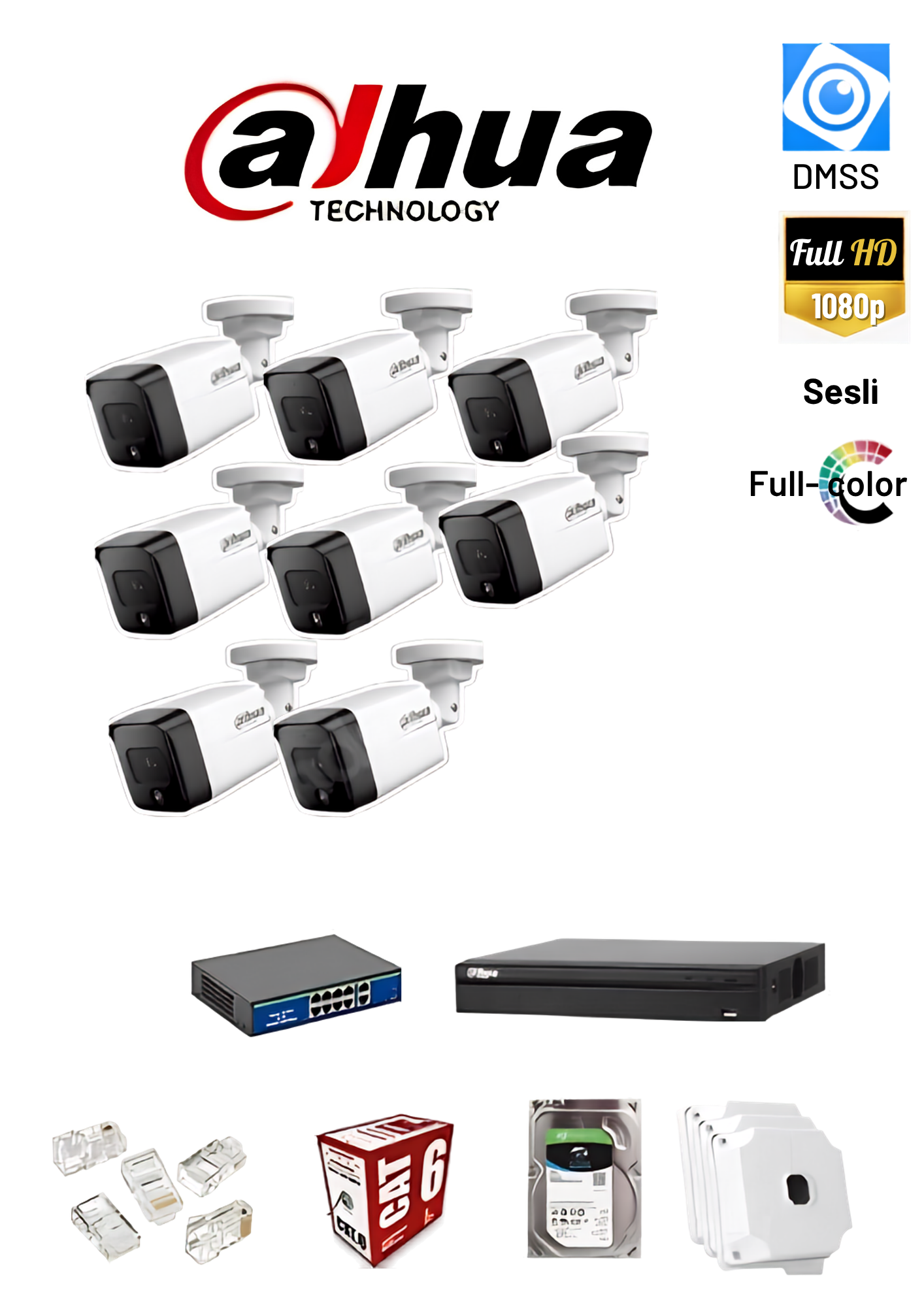 DAHUA IP 8 KAMERALI 2MP FULLCOLOR GÜVENLİK KAMERA SİSTEMİ
