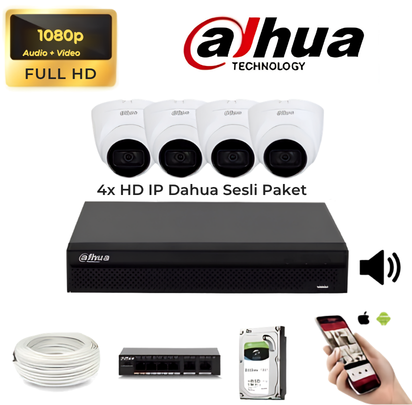 DAHUA 4 KAMERALI STARLIGHT IP DOME SESLİ PAKET 2MP