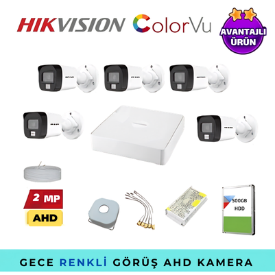 HİKVİSİON 5 KAMERALI COLORVU 2MP AHD GÜVENLİK KAMERA SETİ