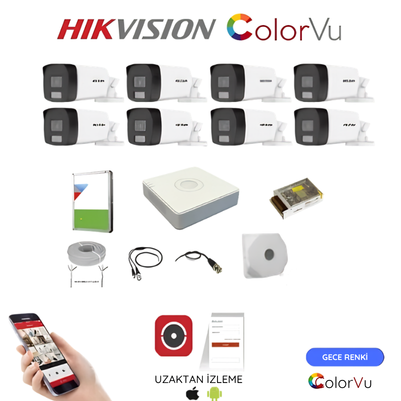 HİKVİSİON 8 KAMERALI 7/24 RENKLİ GÖRÜŞLÜ 2MP AHD GÜVENLİK KAMERASI SETİ - 40 METRE
