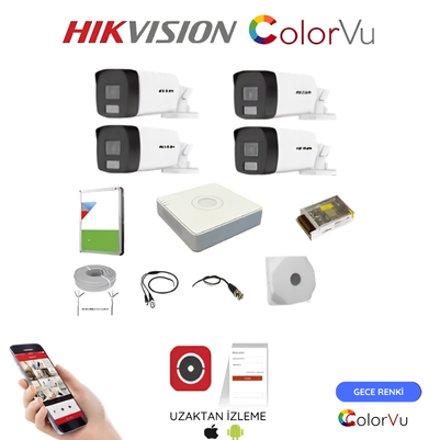 HİKVİSİON 4 KAMERALI 7/24 RENKLİ GÖRÜŞLÜ 2MP AHD GÜVENLİK KAMERA SETİ - 40 METRE