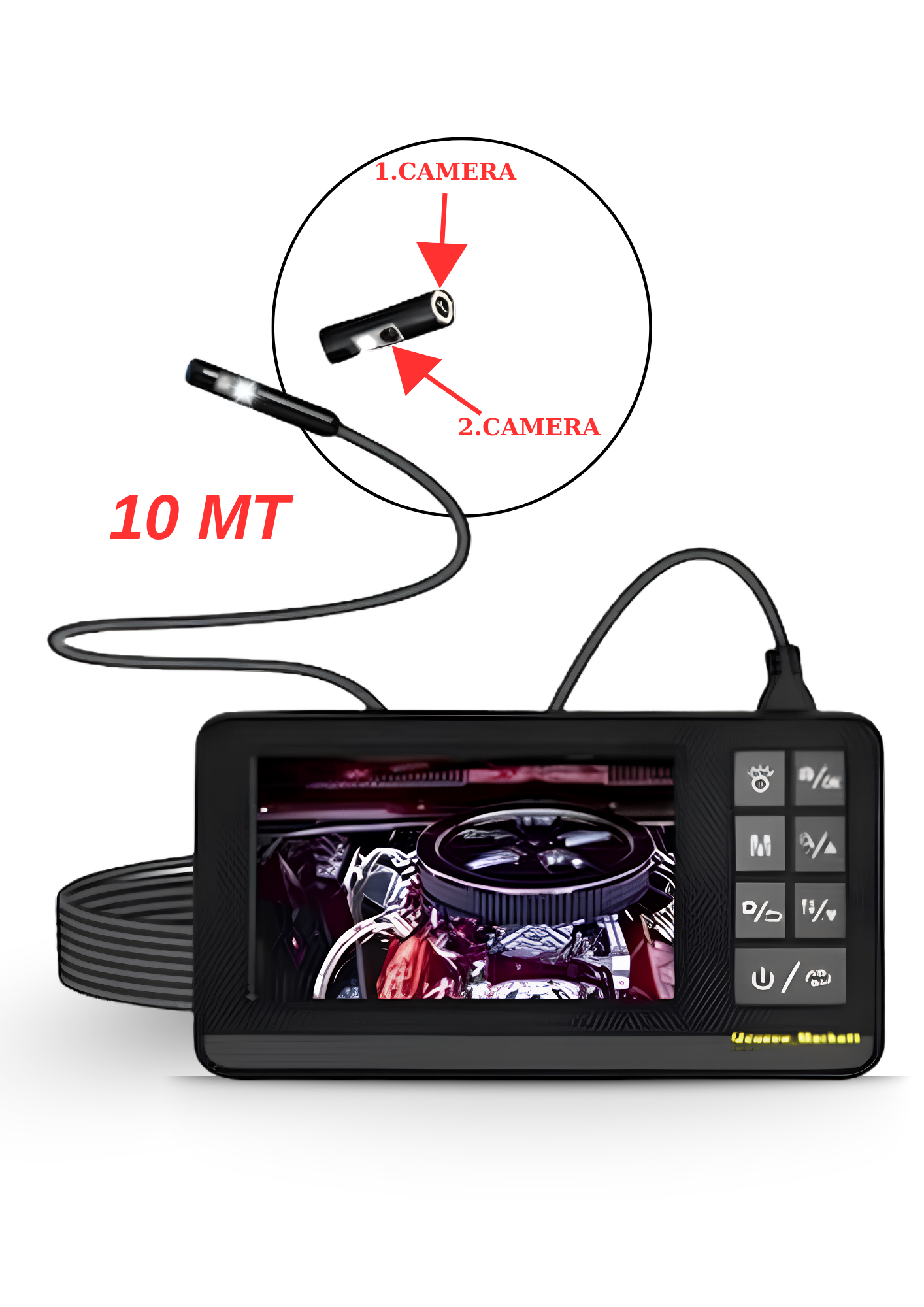 EKRANLI WİFİ ENDESKOP KAMERA ÇİFT KAMERA 10 METRE IP67 ŞARJLI,YAN AYNA,MIKNATIS VE KANCALI