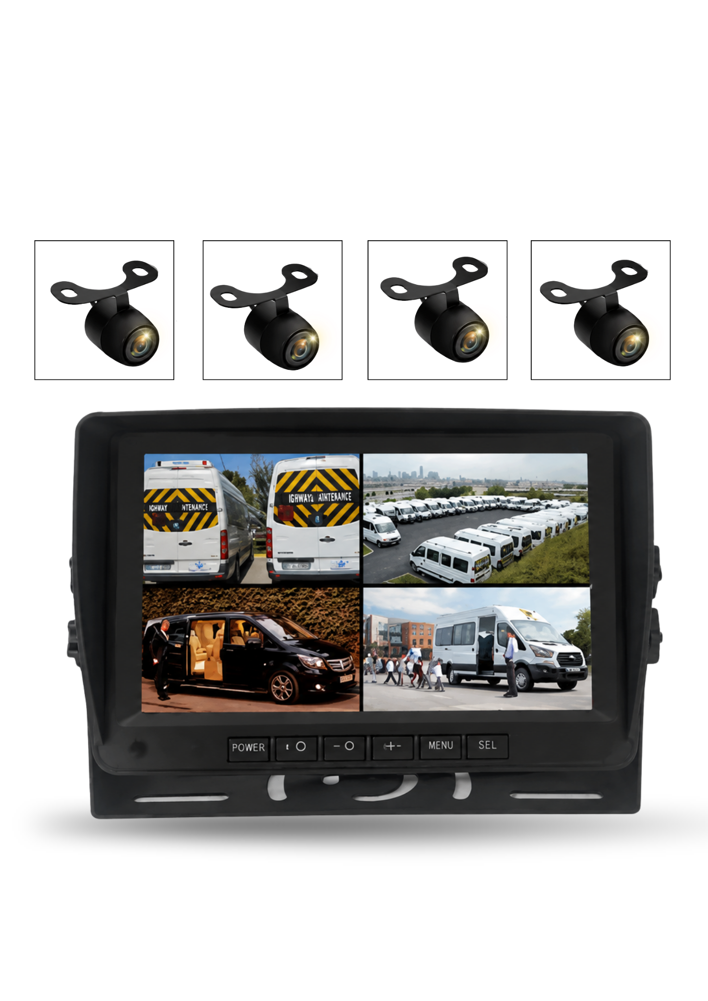 KAYITLI AHD OKUL SERVİSLERİ İÇİN 4 KAMERALI 7 İNÇ MONİTÖRLÜ 720P ARAÇ KAMERA SETİ
