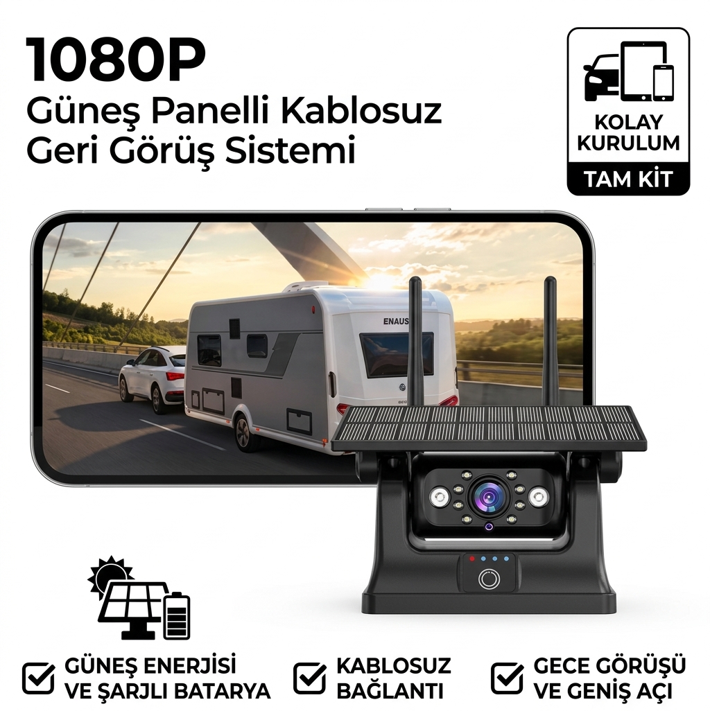 SOLAR KABLOSUZ ARAÇ KAMERASI IOS VE ONDROİD DESTEKLİ