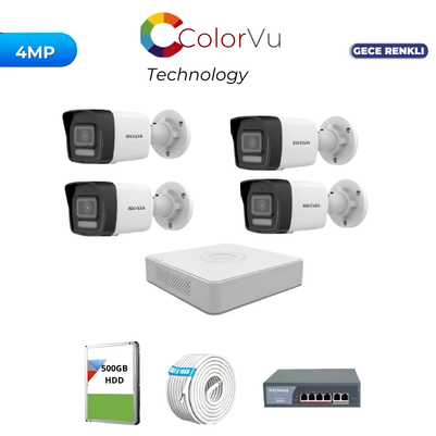HİKVİSİON 4 KAMERALI 4MP COLORVU IP KAMERA SETİ SESLİ