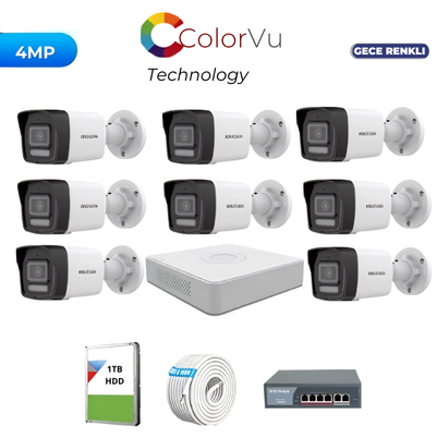 HİKVİSİON 8 KAMERALI 4MP COLORVU IP KAMERA SETİ SESLİ