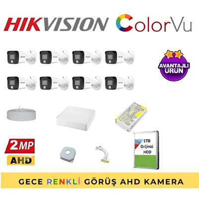 HİKVİSİON 2MP AHD 8 KAMERALI COLORVU GÜVENLİK KAMERA SETİ