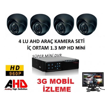 1.3MP AHD 4 KAMERALI HD İÇORTAM OTO ARAÇ SETİ