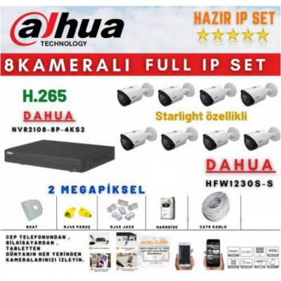 Dahua 8 kameralı Starlight Ip Kamera Set 2MP Tak Çalıştır