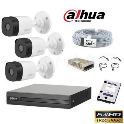 Dahua 3 Kameralı Hdcvi 1080p Bullet Paket Sistem