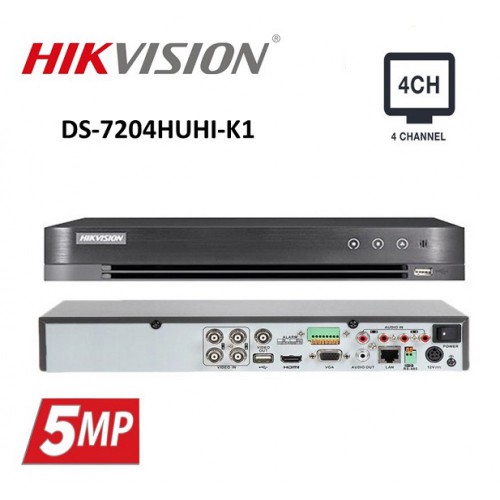Hikvision DS-7204HUHI-K1 4 Kanal 5 MP 1U h265 DVR Kayıt Cihazı