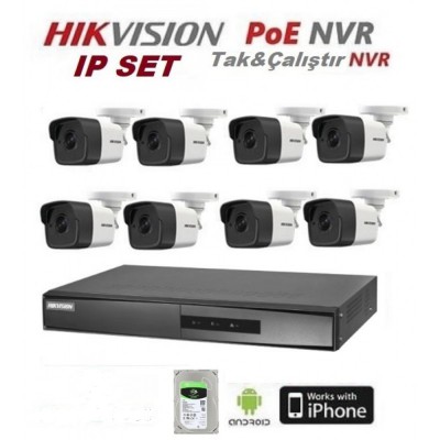 8 Kameralı 2MP Hikvision IP Poe Nvr lı Set