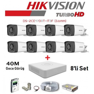 8 KAMERALI HIKVISION 2MP 40Mt. GÜVENLİK SET HDD DAHİL