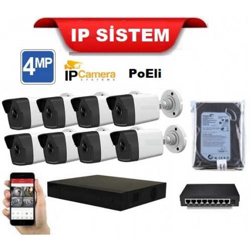  8 Kameralı 4MP UltraHD IP Güvenlik Kamera Seti