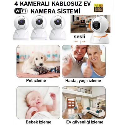 4 Kameralı Kablosuz Wifi Ev Kamera Sistemi