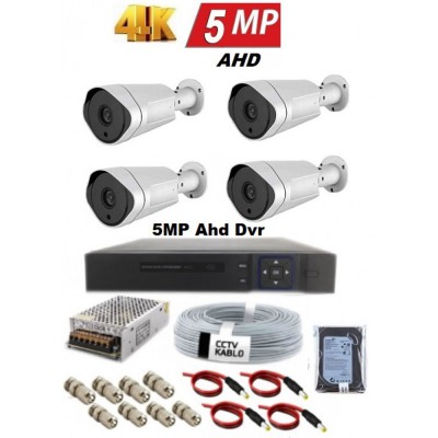 5MP 4K 4 Kameralı Ultrahd AHD Güvenlik Kamera Seti