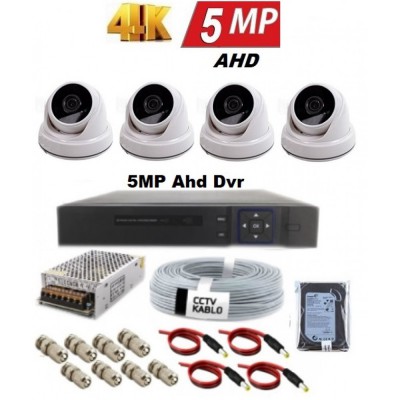5MP 4 Kameralı UltraHD İçmekan Ahd Dome Kameralı Set