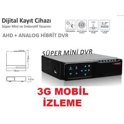 MİNİ 4'LÜ MOBİL AHD + ANALOG HİBRİT MOBİL DVR 3G İZLEMELİ