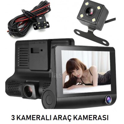 3 Kameralı 1080p Full HD 4 İnç Araç İçi Kamera