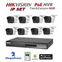 8 Kameralı 2MP Hikvision IP Poe Nvr lı Set