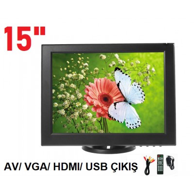 15" inç HDMİ AV VGA USB Medya Cctv  Monitör